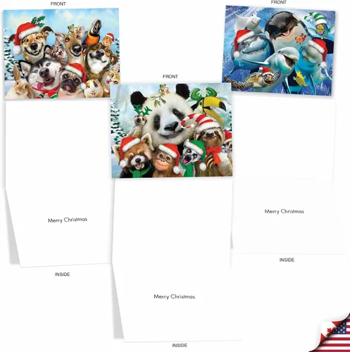Vista 3 de The Best Card Company Paquete variado de 10 tarjetas navideñas de animales con sobres, humor silvestre festivo para hombres y mujeres