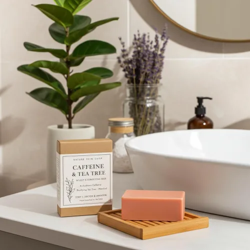 Vista 5 de Nature Skin Shop Barra de champú de cafeína para el crecimiento y adelgazamiento del cabello, con aceite de árbol de té para cuero cabelludo graso