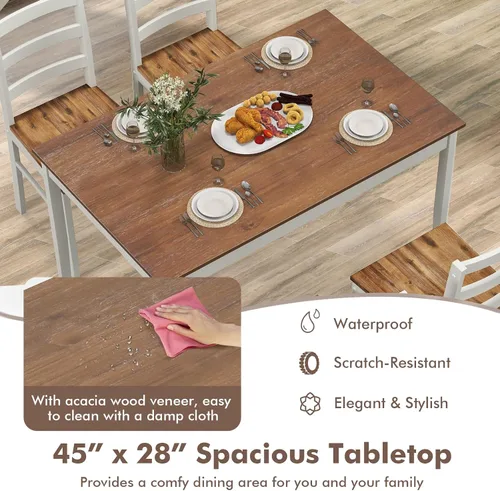 Vista 5 de Giantex Juego de comedor de 5 piezas para 4, mesa rectangular de madera maciza y 4 sillas con patas de madera de goma, juego de mesa de cocina