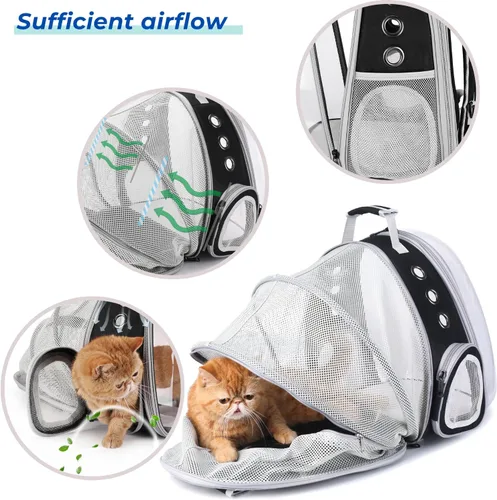 Vista 4 de Lollimeow Mochila transportadora para gatos, mochila expandible de burbujas para gatos y perros pequeños, mochila de viaje aprobada por aerolíneas