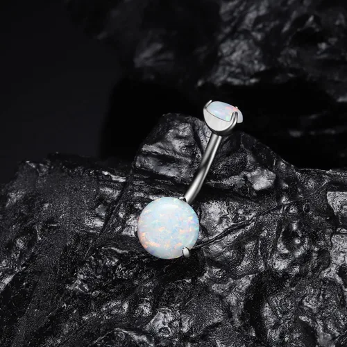 Vista 5 de VOJO Piercing para ombligo con circonita cúbica, ópalo G23, titanio, hipoalergénico, roscado de 14 G, diamantes de imitación, joyería de piedra