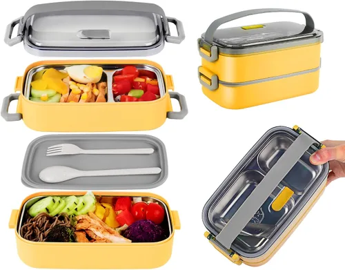 Vista 12 de Caja Bento de acero inoxidable para adultos y niños, lonchera japonesa a prueba de fugas, recipientes divididos para alimentos y comidas, juego