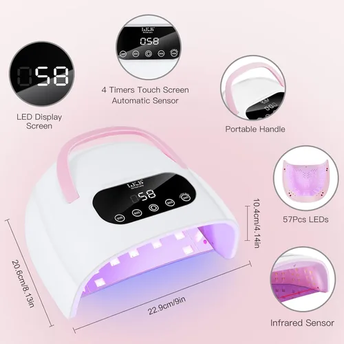 Vista 3 de Lámpara de uñas LED UV, luz UV profesional para uñas de gel con sensor automático y 4 ajustes de temporizador, base magnética, pantalla táctil LCD