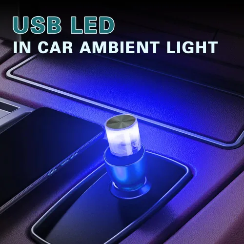 Vista 3 de Lámpara LED USB para interior de coche, luces LED mini USB universales para decoración de coche, luz nocturna LED mini USB enchufable para coches