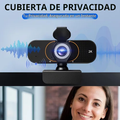 Vista 3 de Cámara web 2K para computadora/laptop/escritorio/PC, cámara con micrófono, USB Plug&Play, corrección automática de poca luz, cubierta de privacidad
