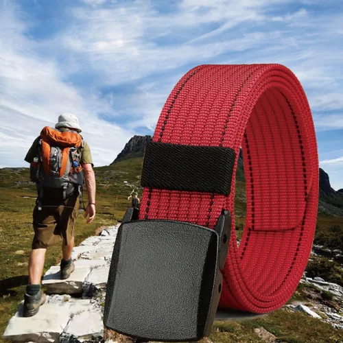 Vista 7 de LionVII Cinturón para hombre, cinturón ajustable con hebilla de plástico transpirable para deportes de trabajo, fácil de recortar para adaptarse a