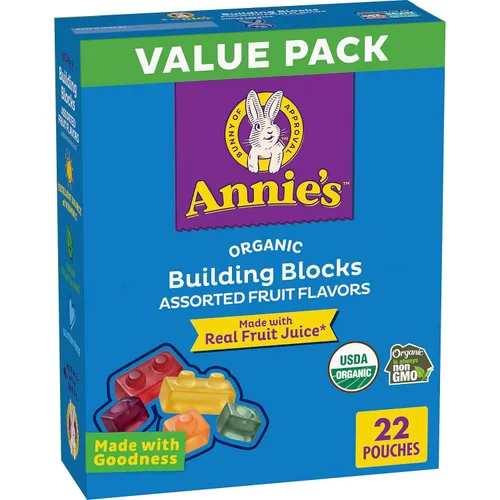 Vista 17 de Bocadillos Orgánicos Building Blocks de Annie's con Sabor a Fruta, Sabores de Frutas Variados, Sin Gluten, 10 Bolsas, 7 oz Formas de bloques