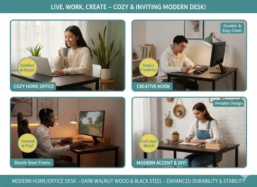 Vista 3 de Escritorio grande de madera para computadora de 47 pulgadas, escritorio de estilo moderno y simple para oficina en casa, dormitorio, escritorio