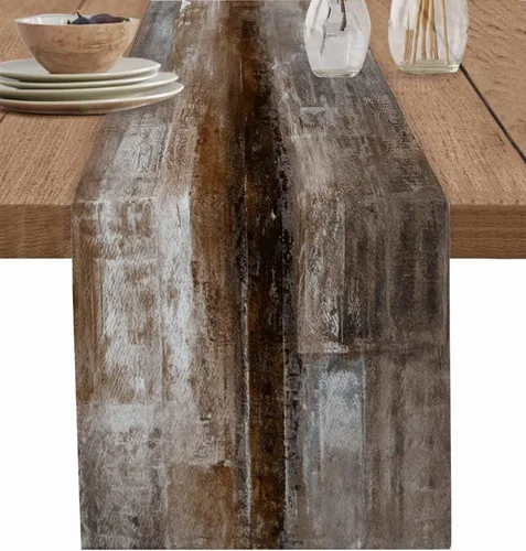 Vista 15 de Camino de mesa naranja quemado, 120 pulgadas de largo, pinturas modernas al óleo, camino de mesa abstracto para cocina, comedor, bufandas, obra
