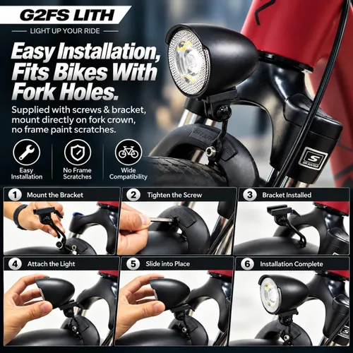 Vista 8 de Vintage Bicycle Light, 350Lumen High‑Brightness Retro BicycleHeadlight, Night Riding SafetyLight with Bracket Negro