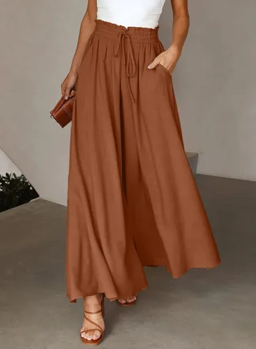 Vista 2 de Dokotoo Pantalones para mujer con cintura elástica y pierna ancha con bolsillos