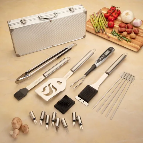 Vista 9 de Cuisinart Juego de Herramientas de Parrilla Deluxe, Juego de Parrilla de 20 Piezas, Accesorios para Barbacoa con Estuche de Aluminio, Accesorios
