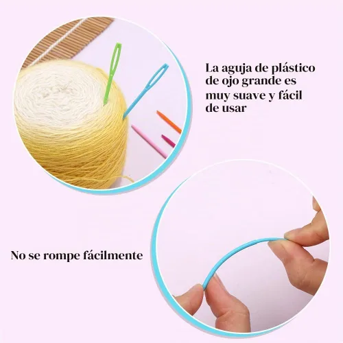 Vista 4 de LUNARM 50 piezas de agujas de coser de plástico, agujas de hilo de plástico de ojo grande con caja, agujas de plástico de 7 cm/2.76 pulgadas
