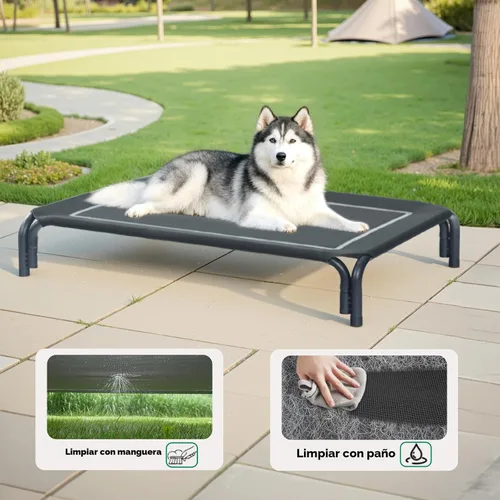 Vista 8 de Cama Elevada para Perros Catre Elevado para Perros al Aire Libre para Perros Medianos, la Instalación No Requiere Herramientas, Marco con Malla
