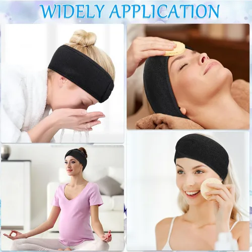 Vista 7 de Hoteam Paquete de 30 diademas de spa, esteticista facial para mujeres, ajustable, maquillaje, deportes, ducha, toalla elástica con cinta (negro)