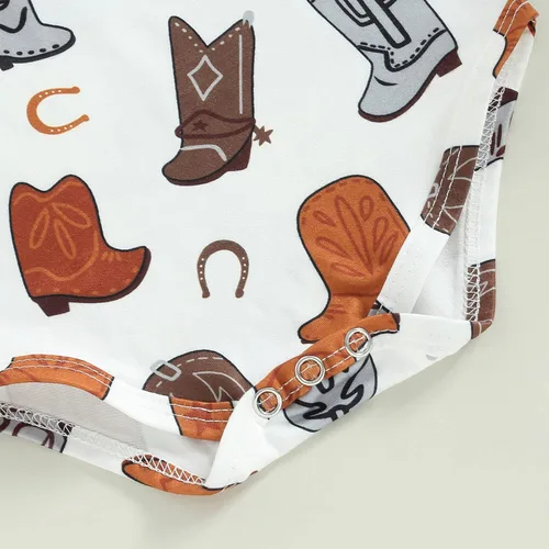 Vista 6 de Mameluco de manga corta con solapa y estampado de botas para recién nacidos, estilo polo, estilo casual, ropa de verano