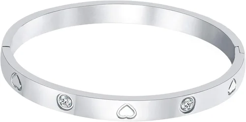 Vista 7 de Regalo de Navidad MVCOLEDY Jewelry - Pulsera chapada en oro o blanco con piedra de corazón de acero inoxidable con cristal para mujer