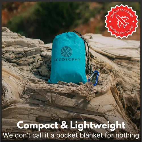 Vista 4 de ECCOSOPHY Manta de playa a prueba de arena, 100% impermeable, manta de picnic de 60 x 55 pulgadas, manta de bolsillo compacta para exteriores, funda