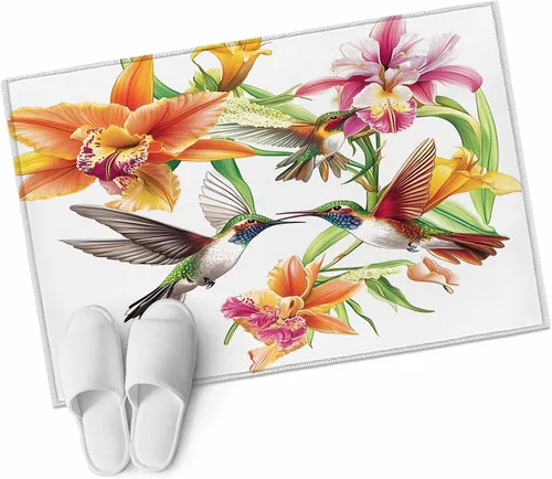 Vista 9 de Small Area Rugs 2x3 Ft, Orange Floral Non-Slip Area Rugs for Living Room Bedroom Entryway, Spring Kingfisher Watercolor Retro Art Washable Carpet