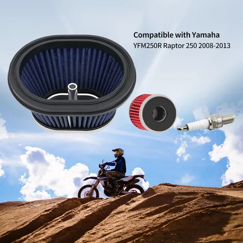 Vista 7 de Filtro de aire de motocicleta y filtro de aceite y bujía de repuesto para Yamaha YFM250R Raptor 250 2008-2013 2XJ-14451-00-00 5D3-13440-00-00
