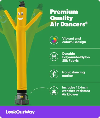 Vista 2 de LookOurWay Air Dancers Wacky Waving Inflatable Tube Man Set - Muñeco inflable de tubo de 3,05 m de alto con soplador y movimiento loco - Amarillo