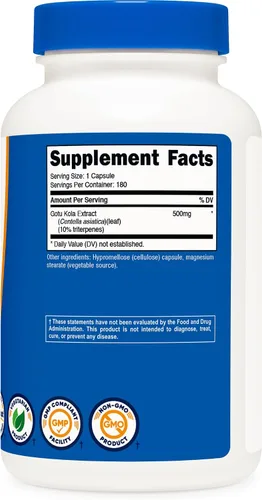 Vista 7 de Nutricost Gotu Kola 500 MG, 180 cápsulas vegetarianas, sin gluten, sin OMG