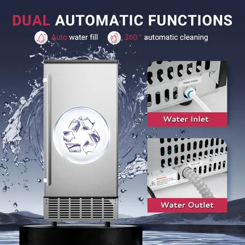 Vista 5 de ICYGLEE Máquina comercial para hacer hielo debajo del mostrador, 80 libras/día con almacenamiento de 24 libras, máquina de hielo independiente