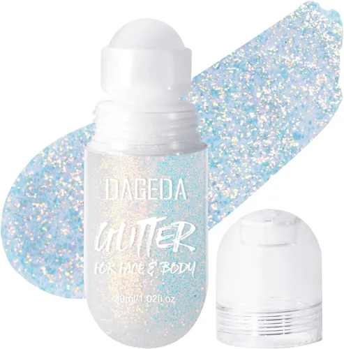 Vista 19 de DAGEDA Gel de purpurina corporal, purpurina facial enrollable para maquillaje de sirena, accesorios para festivales, rave, gel holográfico