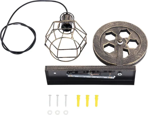 Vista 9 de 1 Luminaria Industrial de Mediados de Siglo Retro de Hierro para Pared con Polea Elevadora, Lámpara de Pared que Presenta Pantalla de Jaula