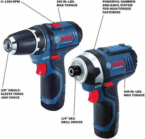 Vista 2 de BOSCH Kit combinado de taladro/destornillador inalámbrico de 12 V Max y destornillador de impacto con sistema de caja personalizada de atornillado