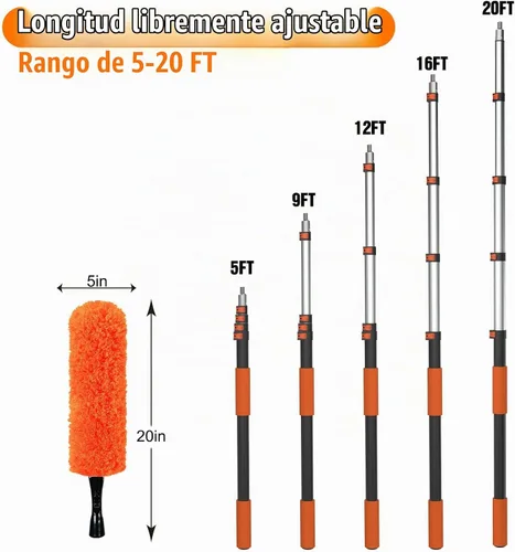 Vista 4 de LAANPOLE 26FT Reach Dusters for Cleaning, Ceiling Fan Cleaner Duster with Extension Pole, Wall and Baseboard Cleaner Mop with Handle for Window