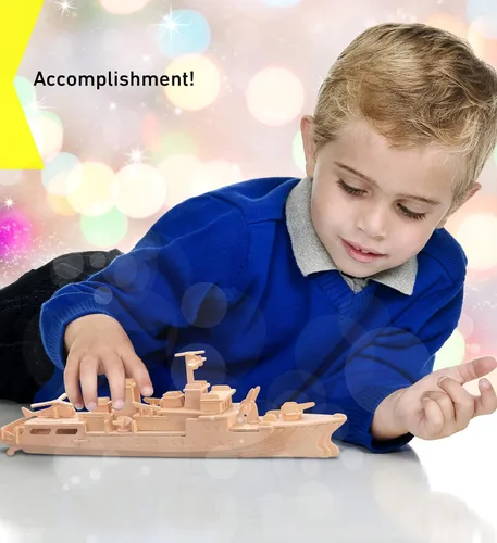 Vista 6 de Puzzled Rompecabezas 3D, destructor de buque de guerra, kit de construcción de madera divertido y educativo, juguete de madera para armar