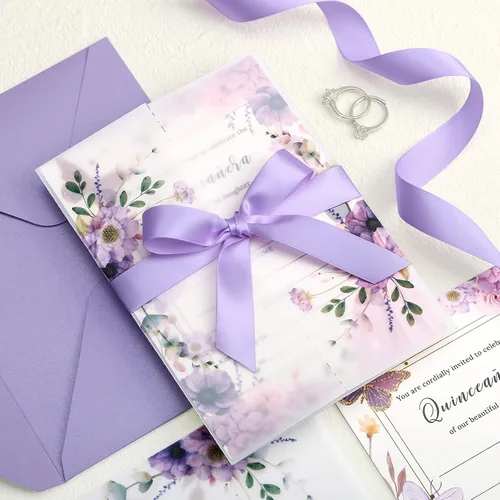 Vista 4 de ponatia Paquete de 20 tarjetas de invitaciones de quinceañera con sobres