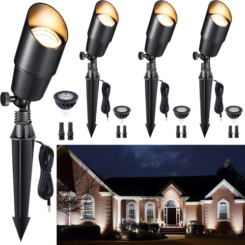 Vista 18 de Gardenreet Focos de Paisaje de Bajo Voltaje - Luz Ascendente LED de Latón para Exteriores 12V, Focos con Cable IP65 Impermeables, Bronce Antiguo