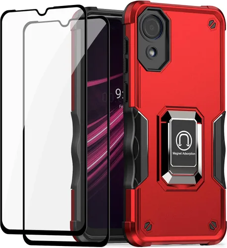 Vista 11 de Funda para Samsung Galaxy A03 Core, con [2 piezas] protector de pantalla de vidrio templado, soporte magnético de anillo de metal, con soporte