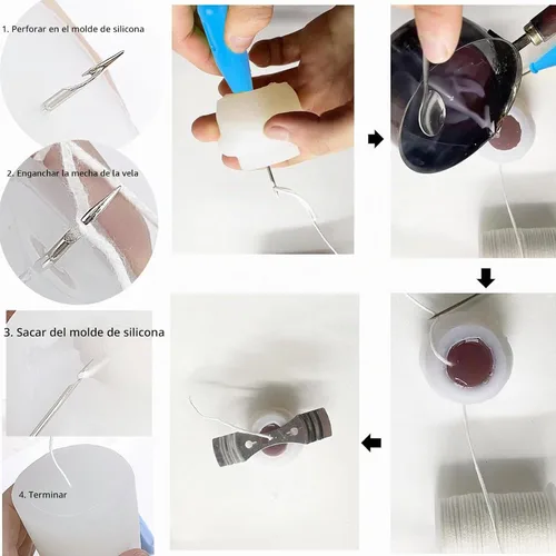 Vista 4 de Kit de 11 Piezas de Agujas para Velas, Herramienta de Inserción de Mecha Moldes Aguja Perforadora con Gancho con Ojo, Aguja para Mechas de Velas