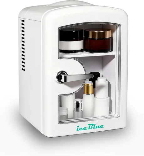Vista 8 de Iceblue Mini nevera para el cuidado de la piel con ventana de visión, 4 litros/6 latas, mini refrigerador compacto de maquillaje para belleza
