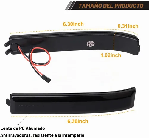 Vista 5 de Luces LED secuenciales para espejo lateral con lente ahumada Compatible con Ford F150 2009 a 2014 Ámbar