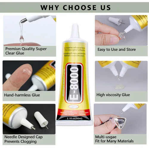 Vista 4 de E8000 Super Glue Clear, Mejorar Joyería B-7000 Pegamento para joyería de diamantes de imitación de tela pegamento fuerte adhesivo para arte de uñas