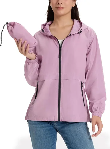 Vista 12 de Chaqueta ligera de lluvia para mujer, impermeable y transpirable, chaqueta con capucha plegable, cortavientos con capucha Beige
