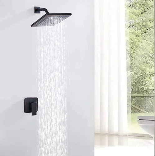 Vista 4 de Juego de grifo de ducha de bronce aceitado, cabezal de ducha de lluvia de baño, cabezal de ducha de metal de una sola función, con válvula áspera