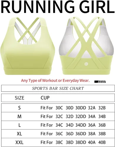Vista 5 de RUNNING GIRL Sujetador deportivo para mujer, soporte medio alto, espalda cruzada con tiras acolchadas para entrenamiento