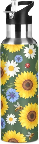 Vista 8 de BPA-Free Sports Water Bottle 32 Oz, Insulated Water Bottle for Gym Outdoor Travel School, Yellow Sunflowers