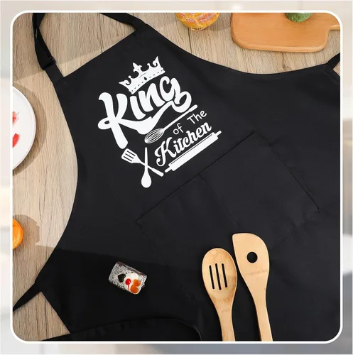 Vista 6 de Delantales divertidos para hombres, delantales de cocina Rey de la Cocina para hombres, delantales personalizados, delantal de chef ajustable