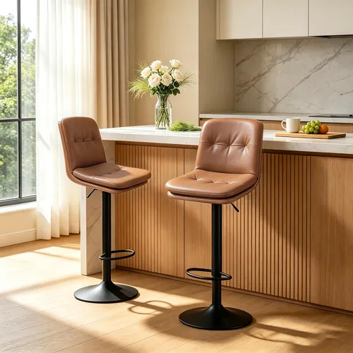 Vista 10 de Bar Stools Set of 2 Swivel Adjustable Bar Chairs Counter Height 360° Swivel Leather Bar Chairs with Padded Seat, Backrest & Footrest for Kitchen