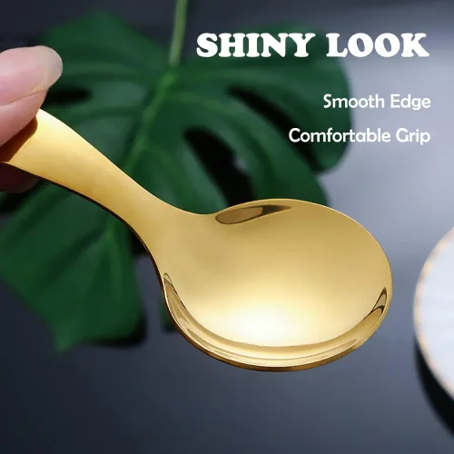 Vista 4 de Mini cucharas de acero inoxidable – Cucharas de sal y postre de mango corto para degustación, condimento, café, helado, pastel