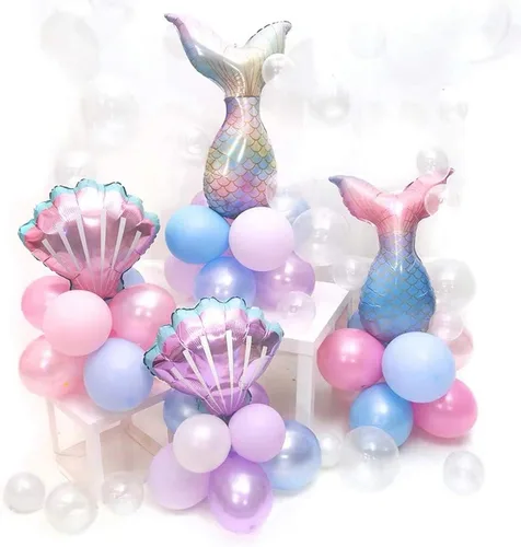 Vista 6 de 7 globos de sirena con números para fiesta de cumpleaños de 1, 2, 3, suministros de decoración de cola de sirena para niñas (número 0)