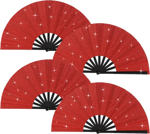 Vista 12 de Huralona Paquete de 5 abanicos plegables grandes de tela para fanáticos de rave, fanáticos chinos de Kung Fu Tai Chi para festivales y danzas
