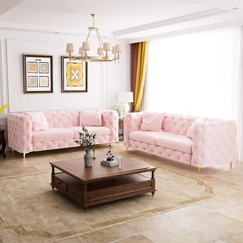 Vista 12 de DAMAIFROM - Sofá de 190 cm de Terciopelo con Botones Tuflados, Sofá Chesterfield de Estilo Moderno de Media Siglo con Altos Respaldo y Patas