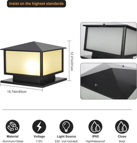 Vista 7 de Luces de columna al aire libre, 15.74 pulgadas de poste al aire libre con cable E26 lámpara de pilar Exterior Patio Pillar Lights with Aluminum
